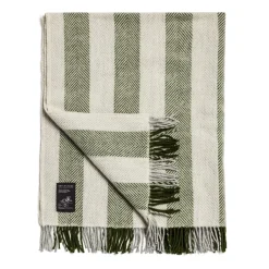Daylesford Organic Throws & Cushions>Enstone Wool Throw Herringbone Stripe Olive