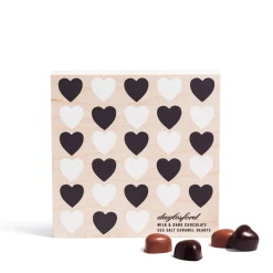 Daylesford Organic Chocolate & Sweets>Milk & Dark Chocolate Sea Salt Caramel Hearts Wooden Box