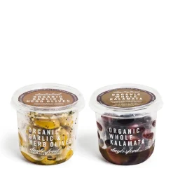 Daylesford Organic Deli>Organic Garlic & Herb Olives and Organic Kalamata Olives