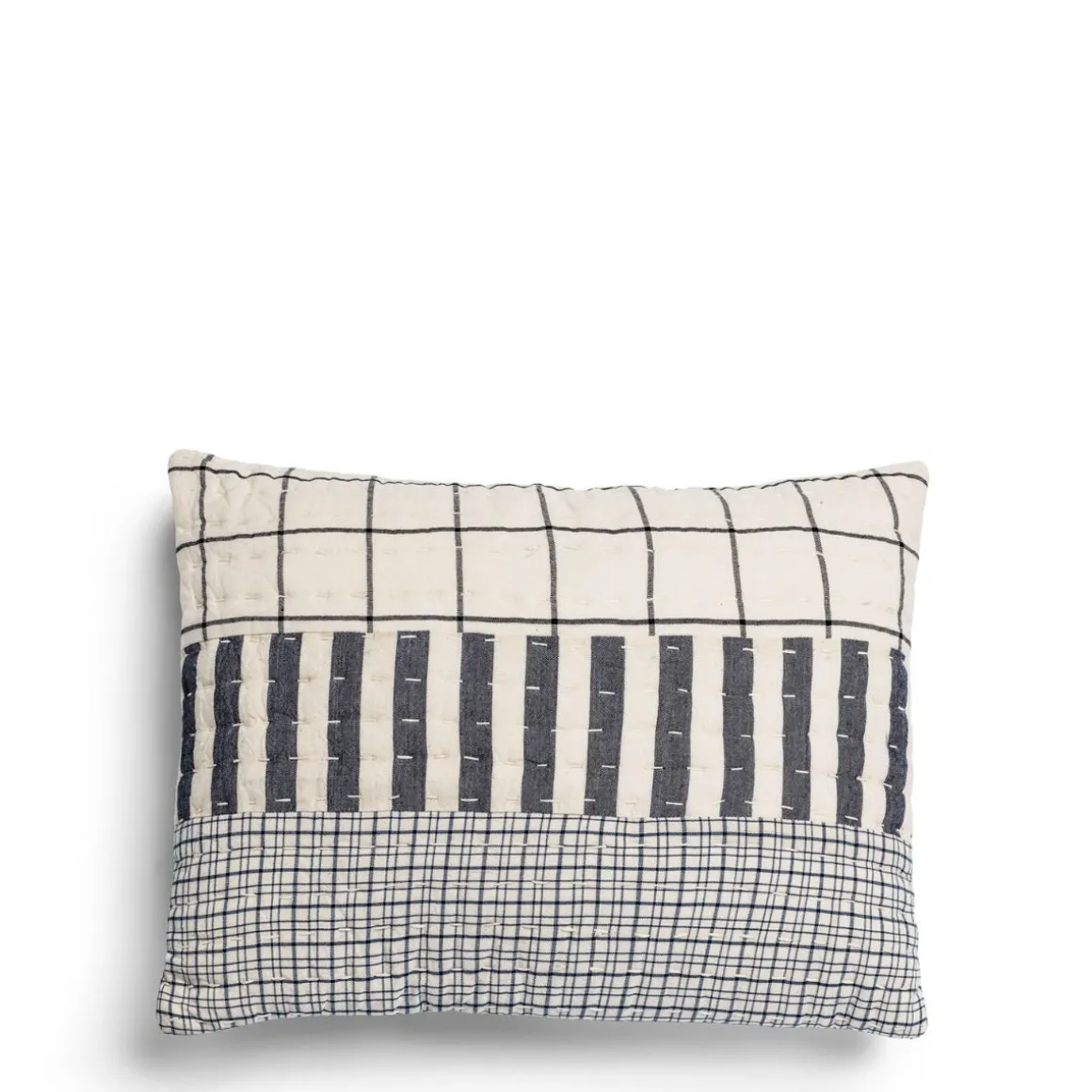 Daylesford Organic Throws & Cushions>Patchwork Cushion Navy & White Rectangle