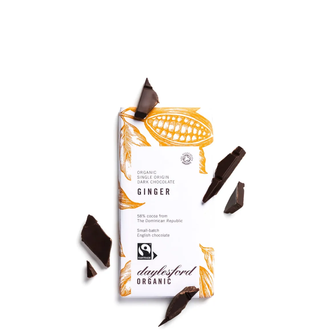 Daylesford Organic Chocolate & Sweets>Single Origin Dark Chocolate Ginger Bar