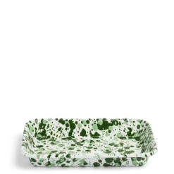 Daylesford Organic Tableware>Splatter Large Rectangular Dish Green Enamel