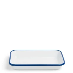 Daylesford Organic Tableware>White & Blue Enamel Rectangular Dish Large