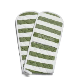 Daylesford Organic Aprons & Tea Towels>White & Green Stripe Double Oven Glove