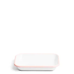Daylesford Organic Tableware>White & Pink Enamel Rectangular Dish 21cm